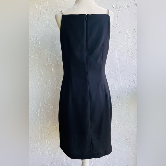 BLACK ELEGANT COCKTAIL PARTY DRESS 2 STRANDS OF  RHINESTONES ON SHOULDERS - Picture 10 of 11